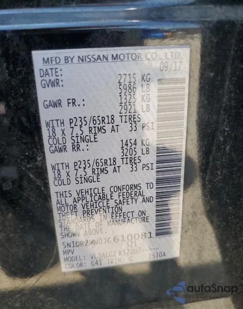 2018 Nissan Pathfinder S из США, поврежденный, VIN 5N1DR2MN0JC610081